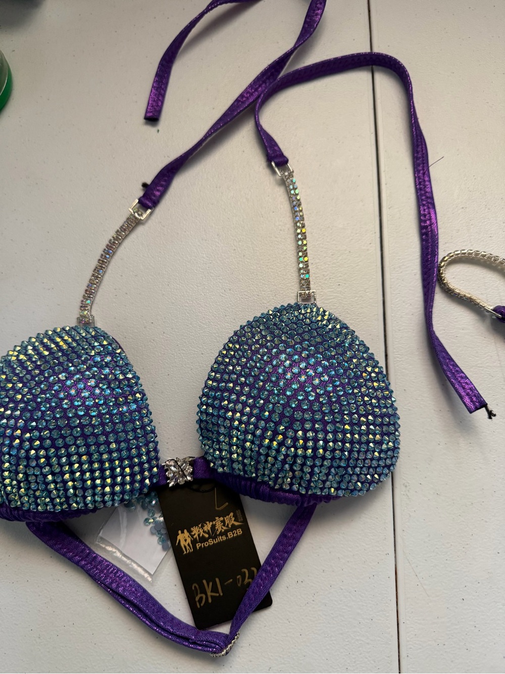 Purple Crystal Embellished Bikini Top